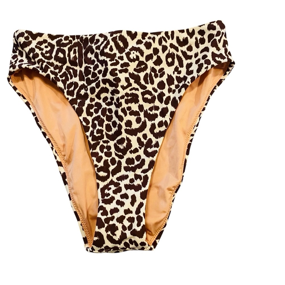 J. Crew Leopard Print High Cut Bikini Bottoms in Brown and Cream